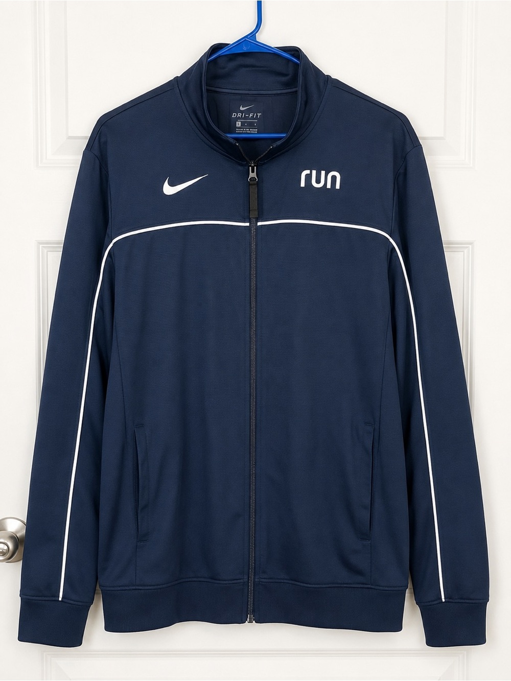 Nike Dri Fit Running Track Jacket Mens Large Navy Blue Full Zip Athletic